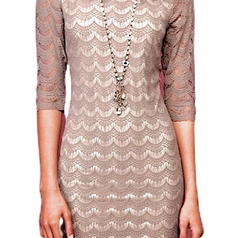 Style & Co Lace Overlay Ruffle Hem Long Sleeve Mini Dress Tan S Cocktail Party - Picture 3 of 15